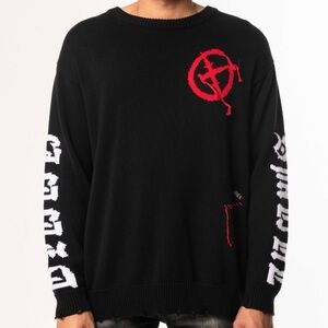 Men's Black Crewneck Sweater with Red Graphic